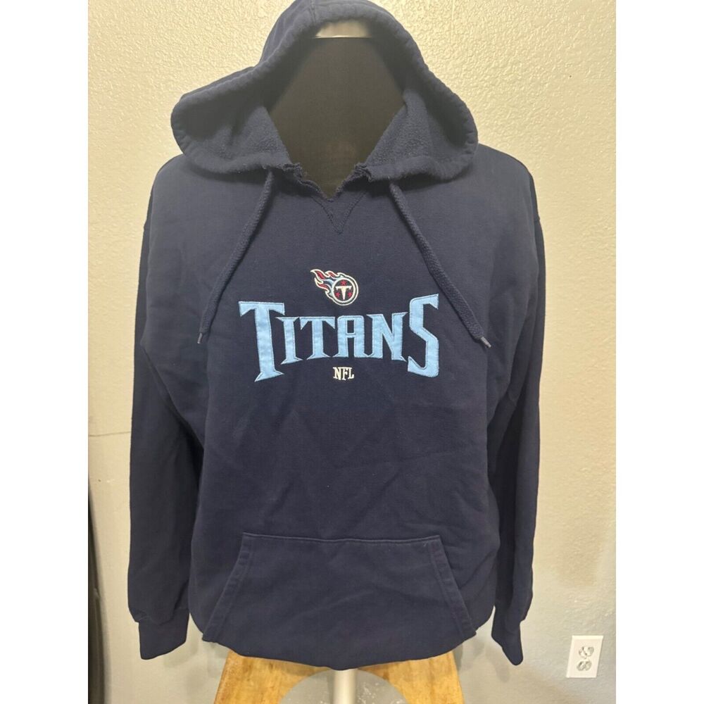 Tennessee Titans NFL Team Apparel Navy Hoodie Sweatshirt L 60% Cotton 40% Polyes